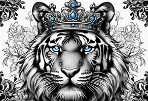 Tiger wearing crown with blue eyes. tattoo idea