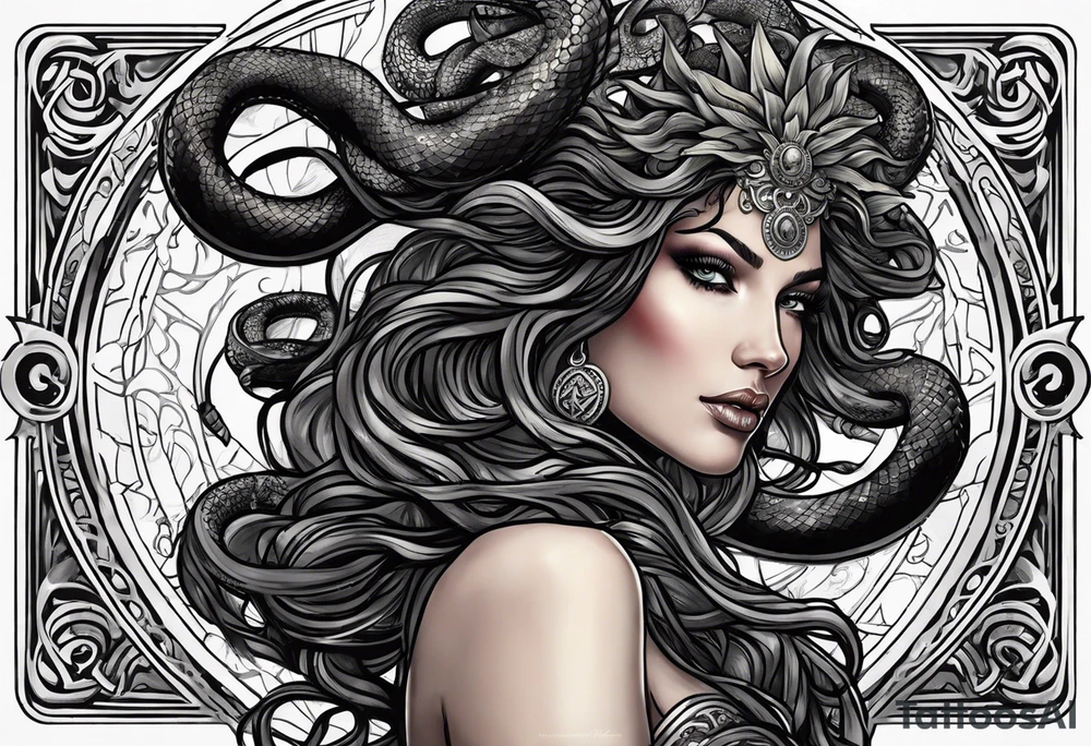 Medusa, before and after she had snakes for hair in the form of tarot cards tattoo idea