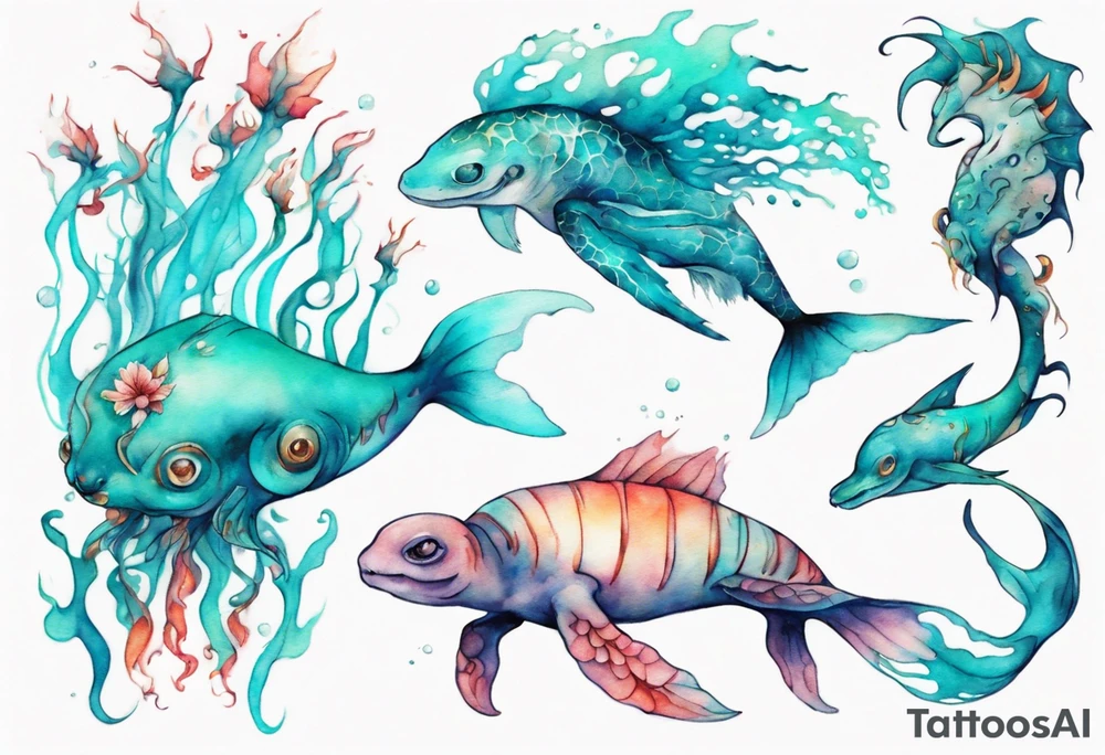 a beautiful feminine turquoise seas creature tattoo idea