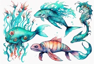 a beautiful feminine turquoise seas creature tattoo idea