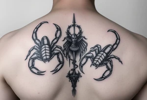 powerful majestic scorpions next to the figure of Temis tattoo idea