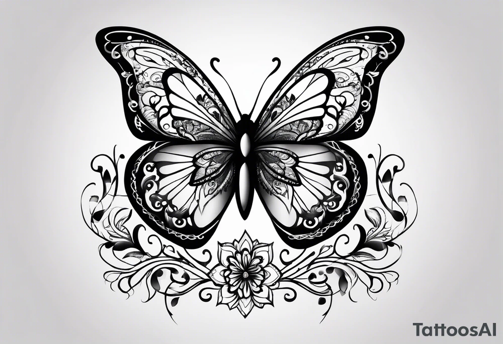 word N and S with butterfly tattoo idea