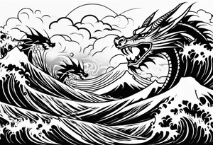 wristband tattoo with dragon, wave, and nature element tattoo idea