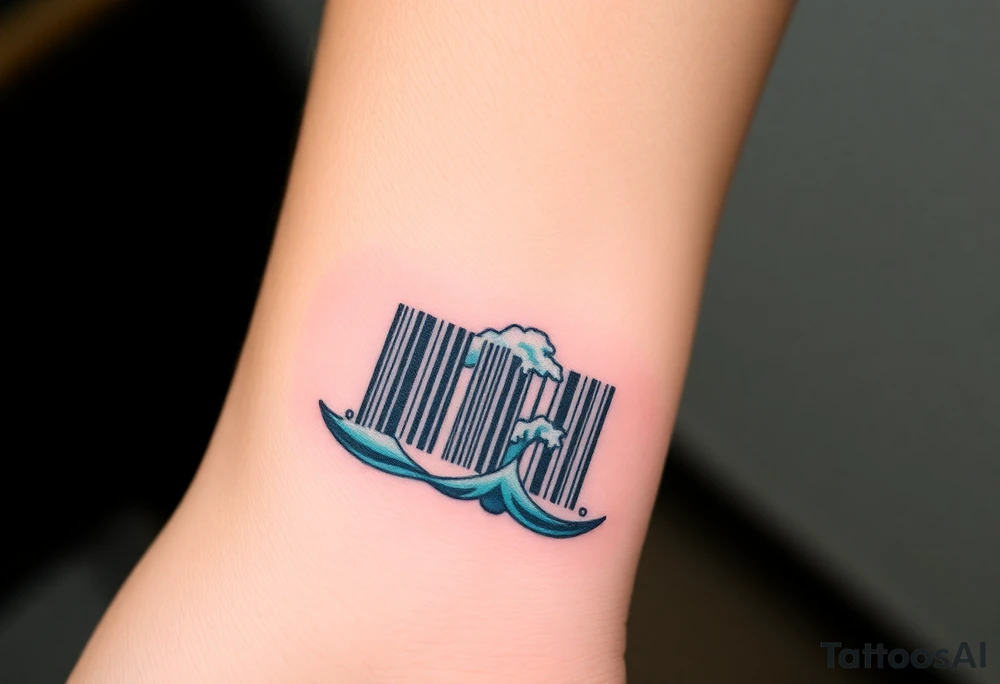 A barcode that seamlessly blends into ocean waves, symbolizing a love as deep as the sea tattoo idea