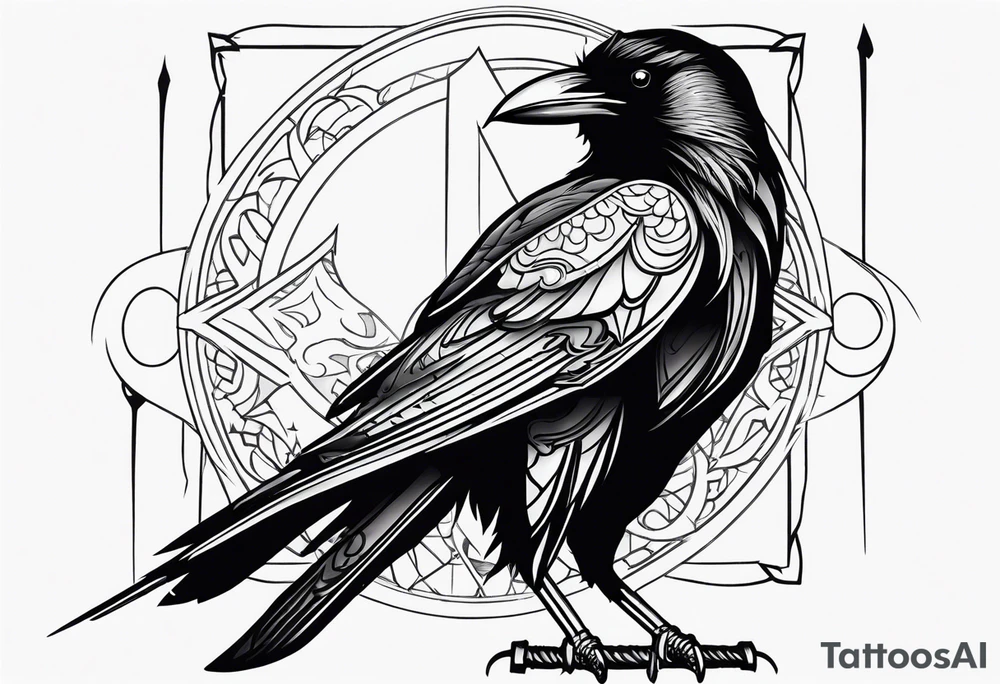 black raven with sword in mouth tattoo idea