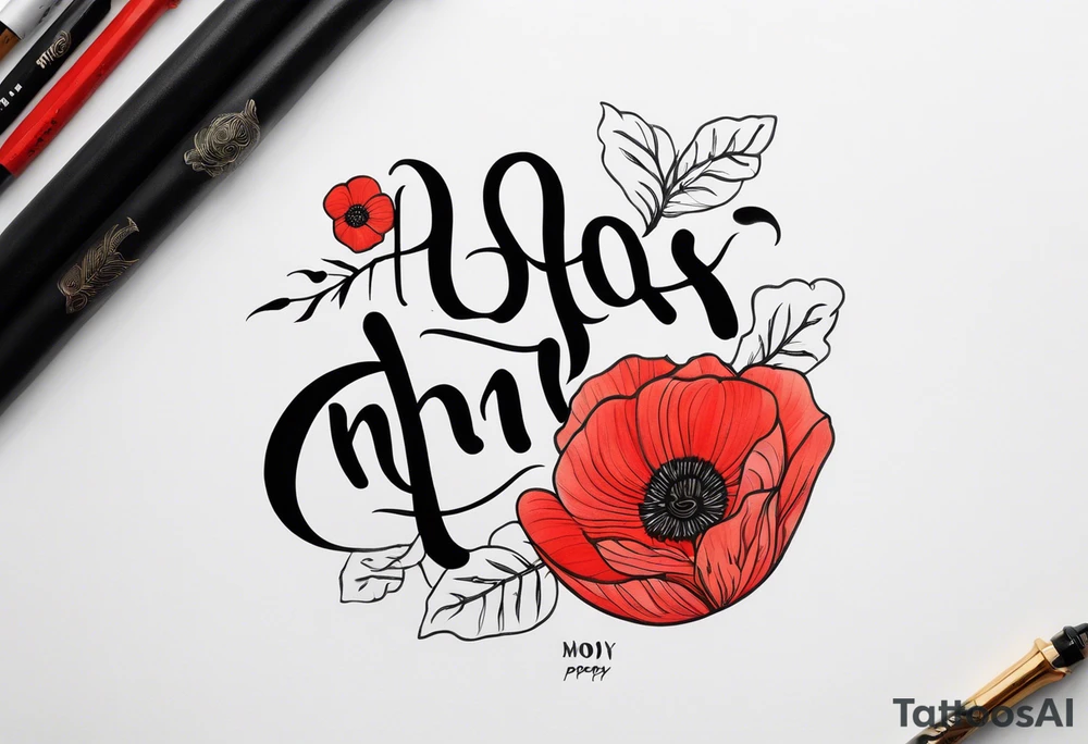 Vietnamese calligraphy saying my dogs name Poppy tattoo idea