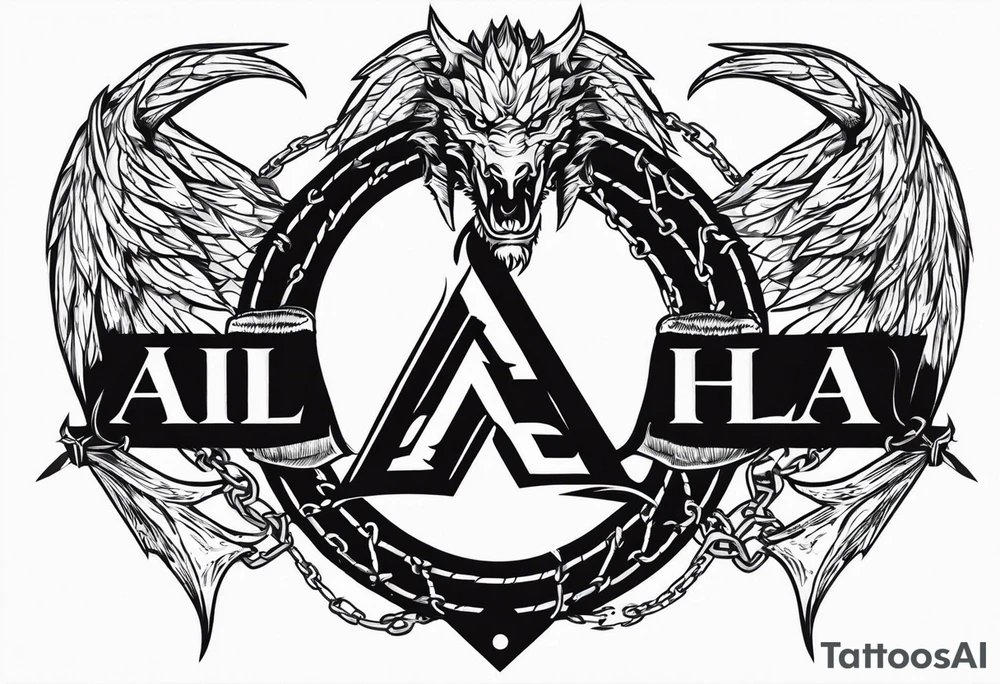 Valhalla sword shield axe barbed wire chains valknut fire dragon tattoo idea