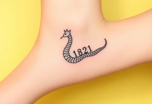 I want a small simple silhouette lines black and white wrist princess like girl snake tattoo that has number 12821 on its body along and also I want it to represent feminine energy crown queen Cycle tattoo idea