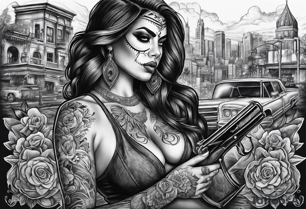 Chicano style 
city dayof dead



shootout tattoo idea