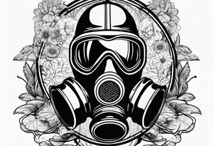 Gas mask with smoke coming out of it and scenes in the lenses tattoo idea