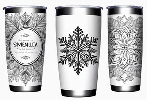 20 oz tumbler simple minimalist Christmas snowflake 
motif with a blank banner to engrave a name in the middle tattoo idea