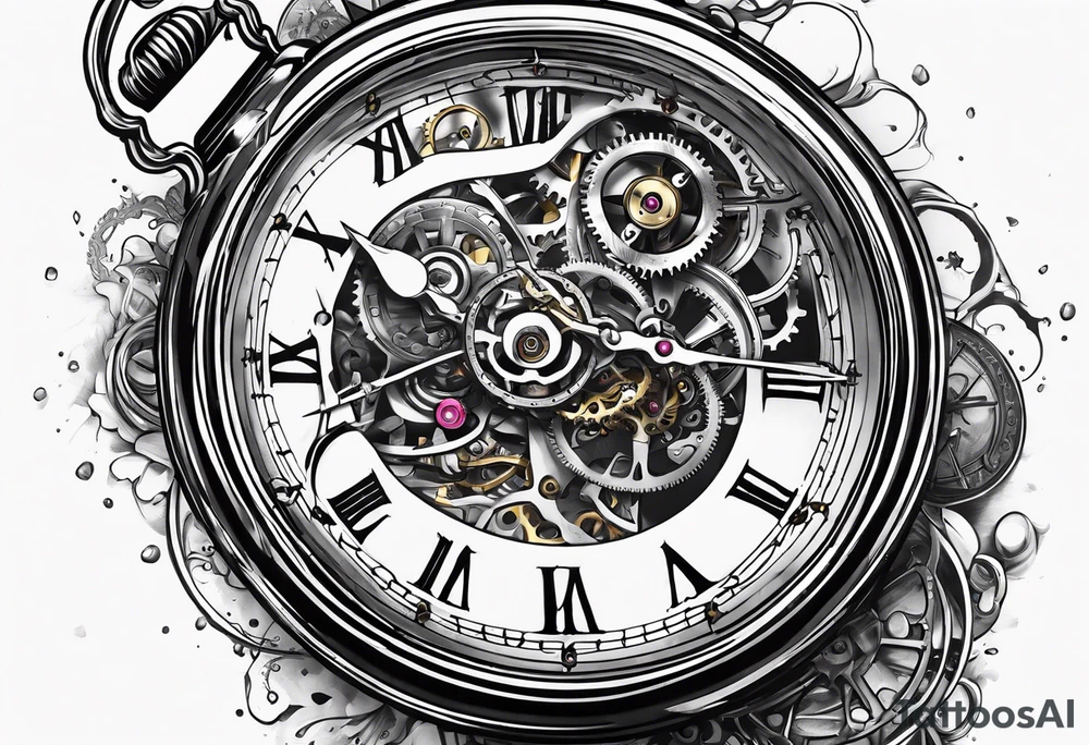 Old school pocket watch exploded showing inner mechanism tattoo idea