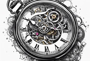 Old school pocket watch exploded showing inner mechanism tattoo idea