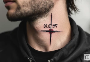Linear 07.07.1977 in strong black ink, stacked vertically with burgundy accents. tattoo idea