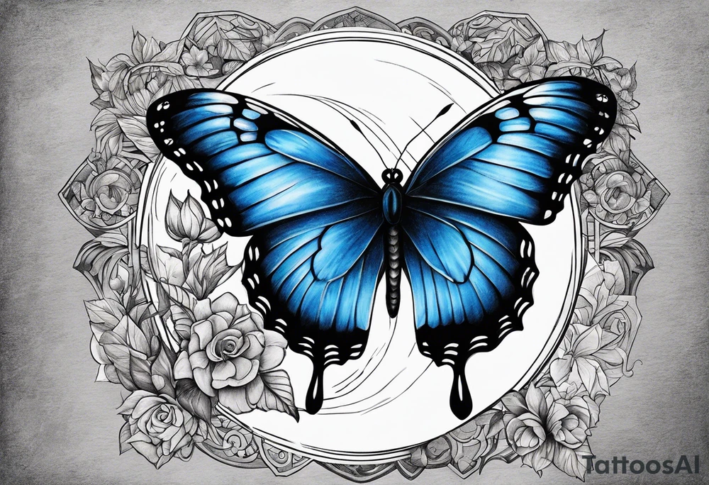 Blue butterfly moon tattoo idea