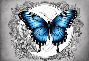 Blue butterfly moon tattoo idea