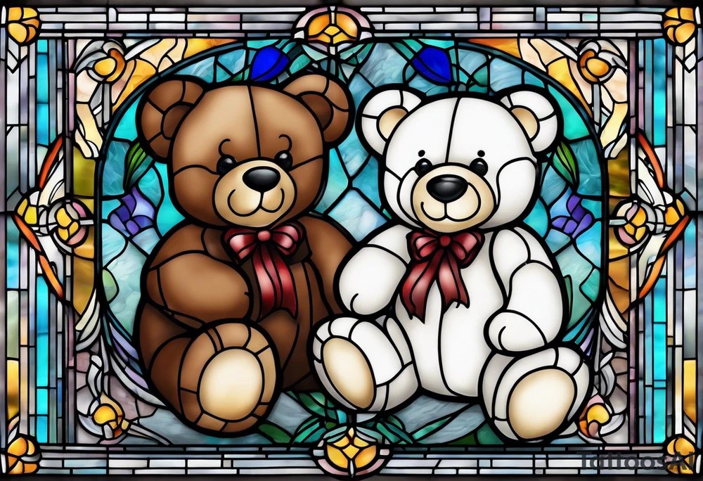 Teddy bear stained glass tattoo idea