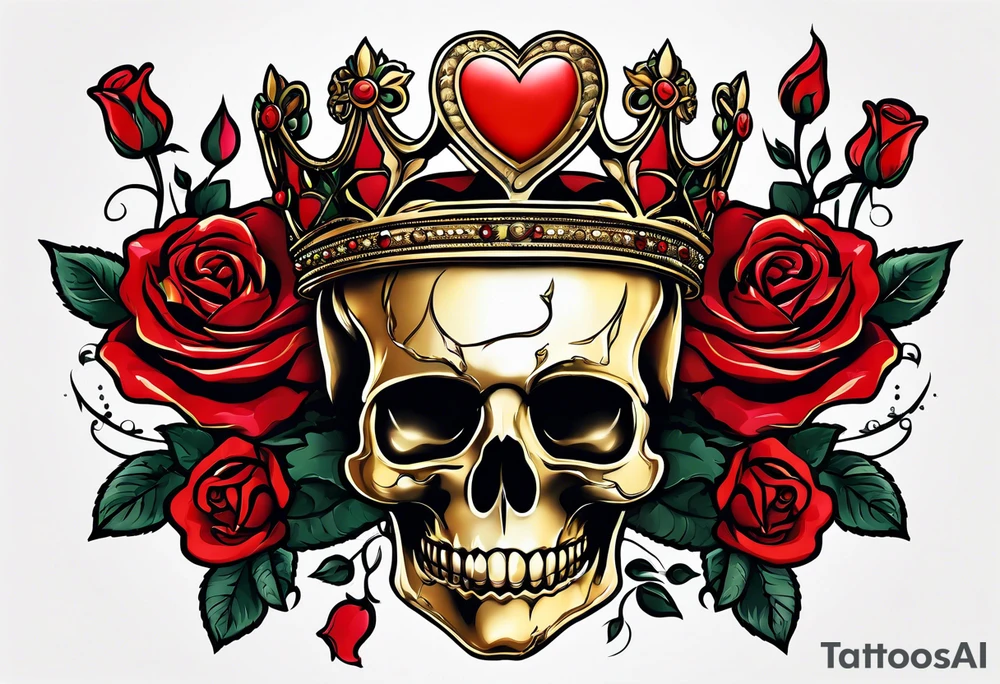the red rose queen's golden crown with a heart tattoo idea