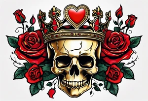 the red rose queen's golden crown with a heart tattoo idea