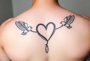 heart jumping rope birds around it tattoo idea
