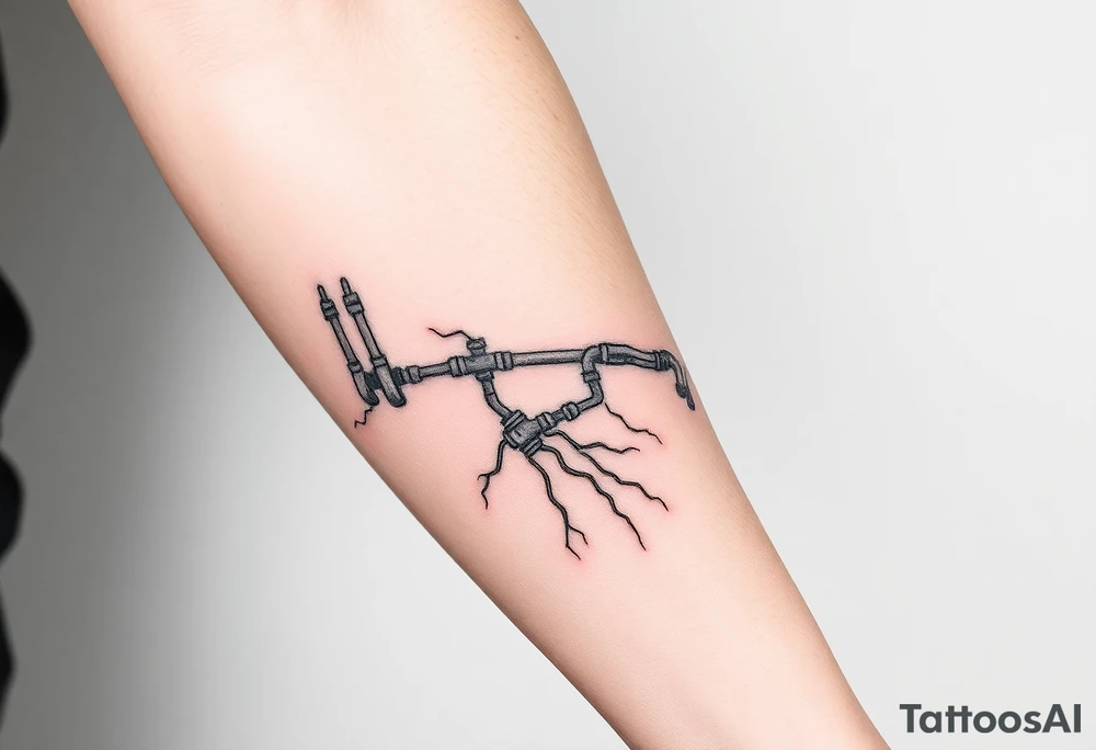 System of pipes that transitions into veins of forearm tattoo idea