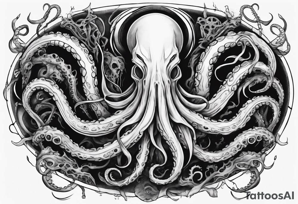 a tattoo on the theme of lovecraft, with long tentacles that embrace the earth tattoo idea