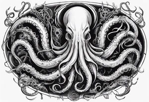 a tattoo on the theme of lovecraft, with long tentacles that embrace the earth tattoo idea