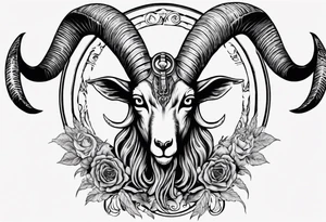 Baphomet full sleeve high contrast human like goat friendly but strong no flowers tattoo idea