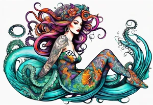 Sea witch with octopus tentacles for legs pinup style tattoo idea