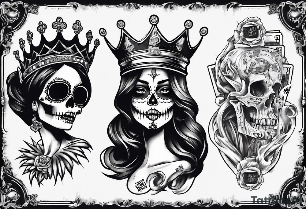 santa la muerta with money and crown
on the card tattoo idea