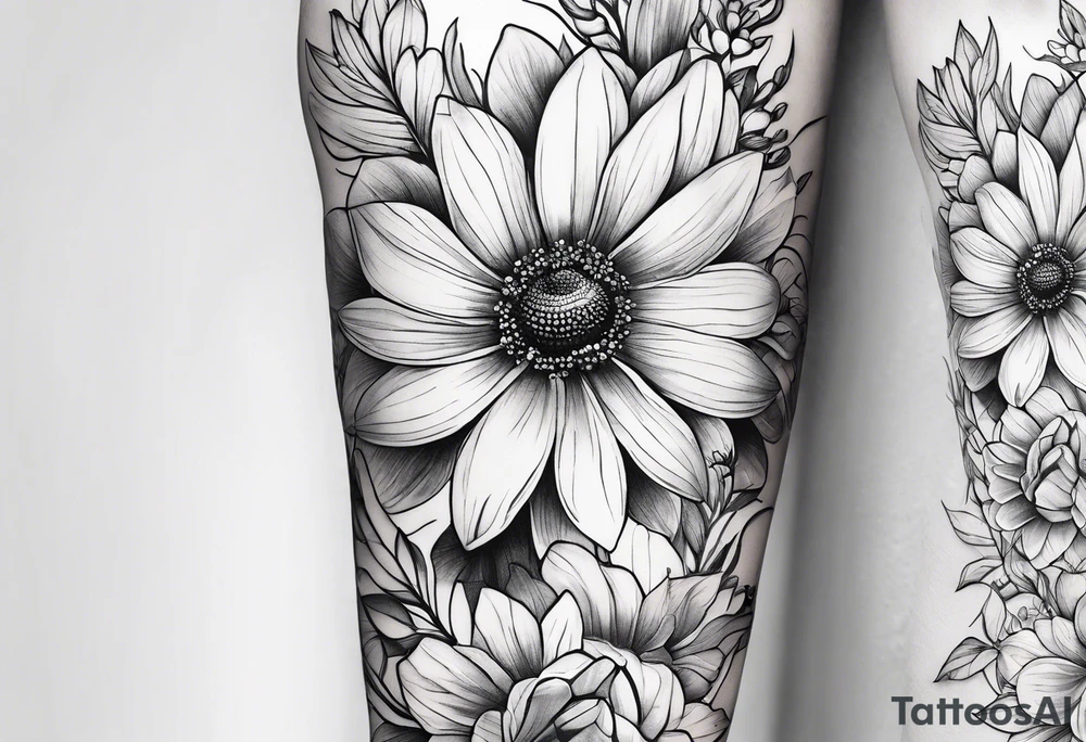 Verticle arm wrap of dainty flowers and leaves with bee forearm tattoo idea