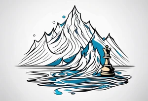 soft chess queen piece contour with mountain river flowing underneath tattoo idea