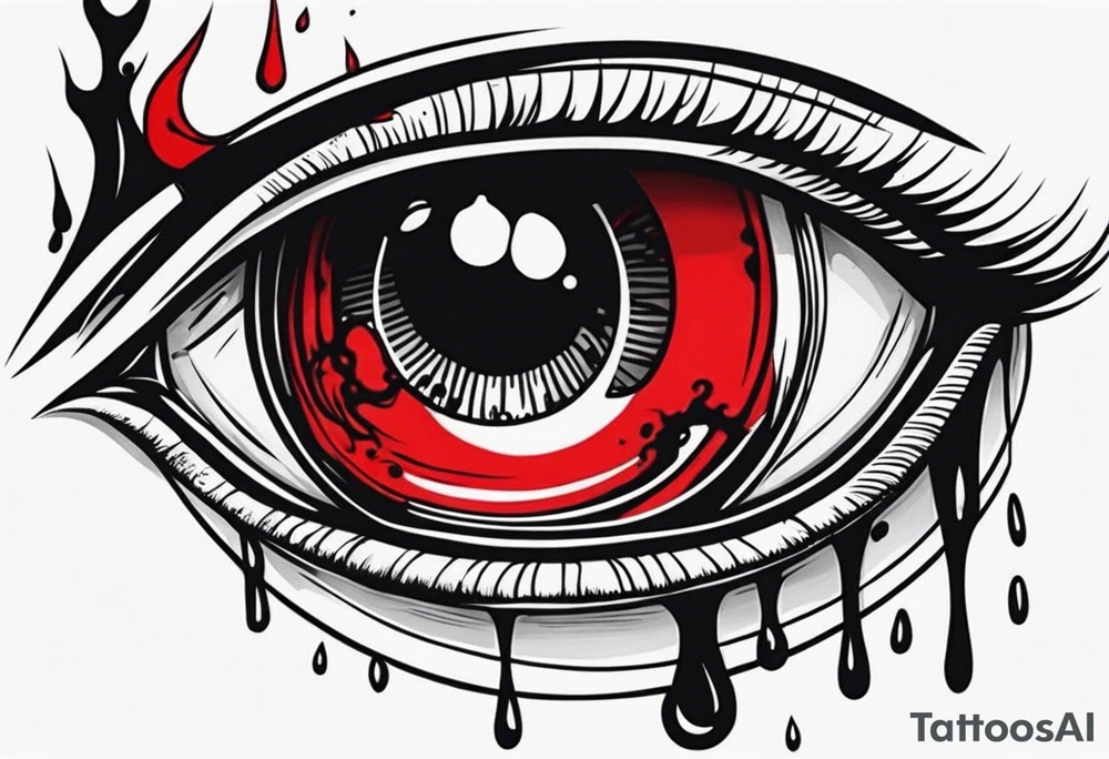 Bleeding tear drain to down from red eye sleeve tattoo design tattoo idea