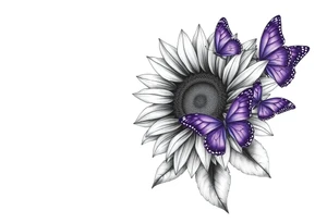 Sunflower with purple butterflies on side tattoo idea
