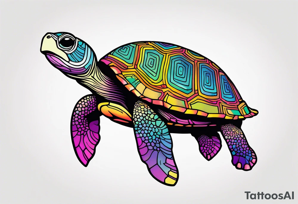 psychedelic turtle, from the top, cute, minimalist tattoo idea