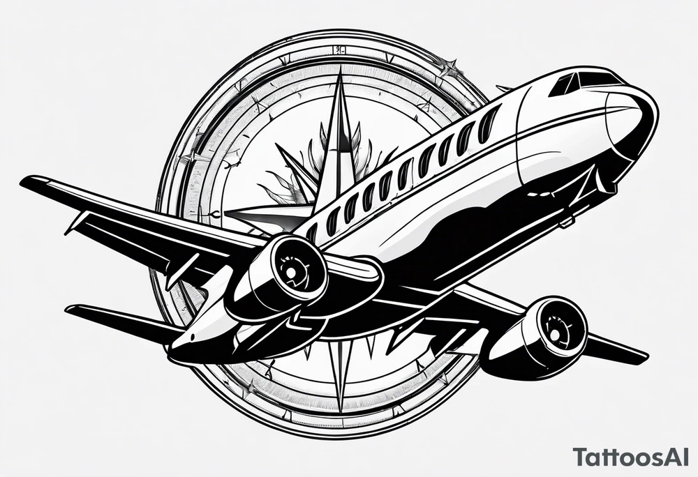 compass airplane tattoo idea