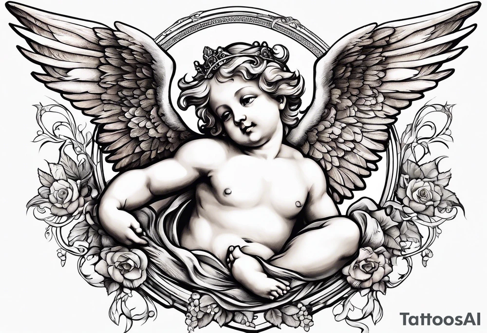 Flying Cherub renaissance style tattoo idea