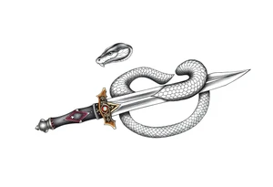mystical snake coiled around an ancient dagger with jeweled hilt tattoo idea