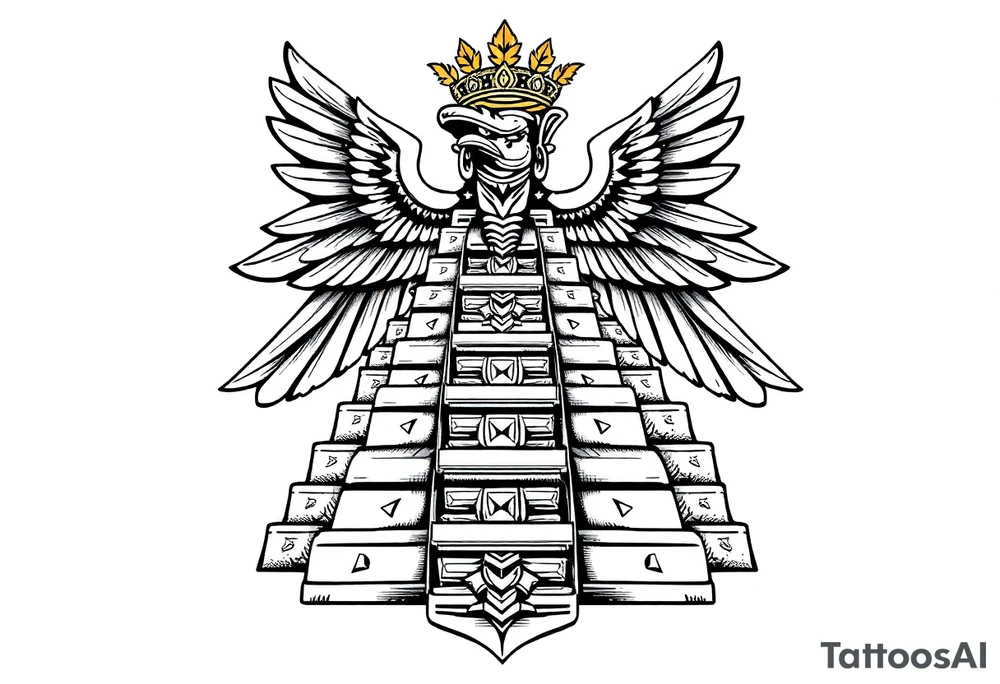 Quetzalcoatl Aztec pyramid gold tattoo idea
