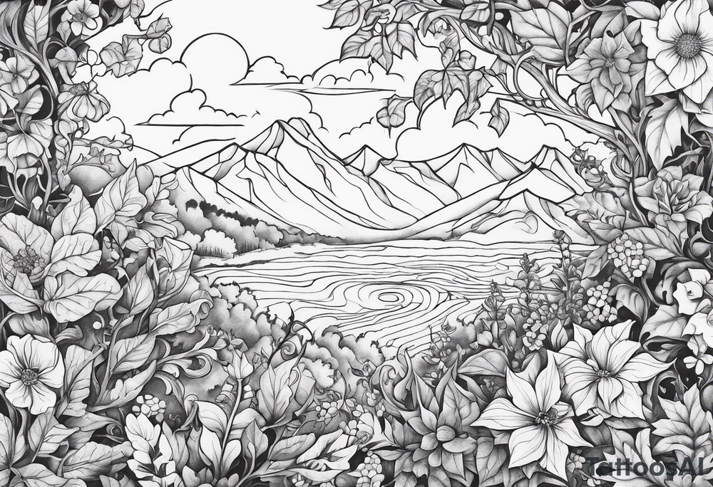 Wildflowers and ivy vines tattoo idea