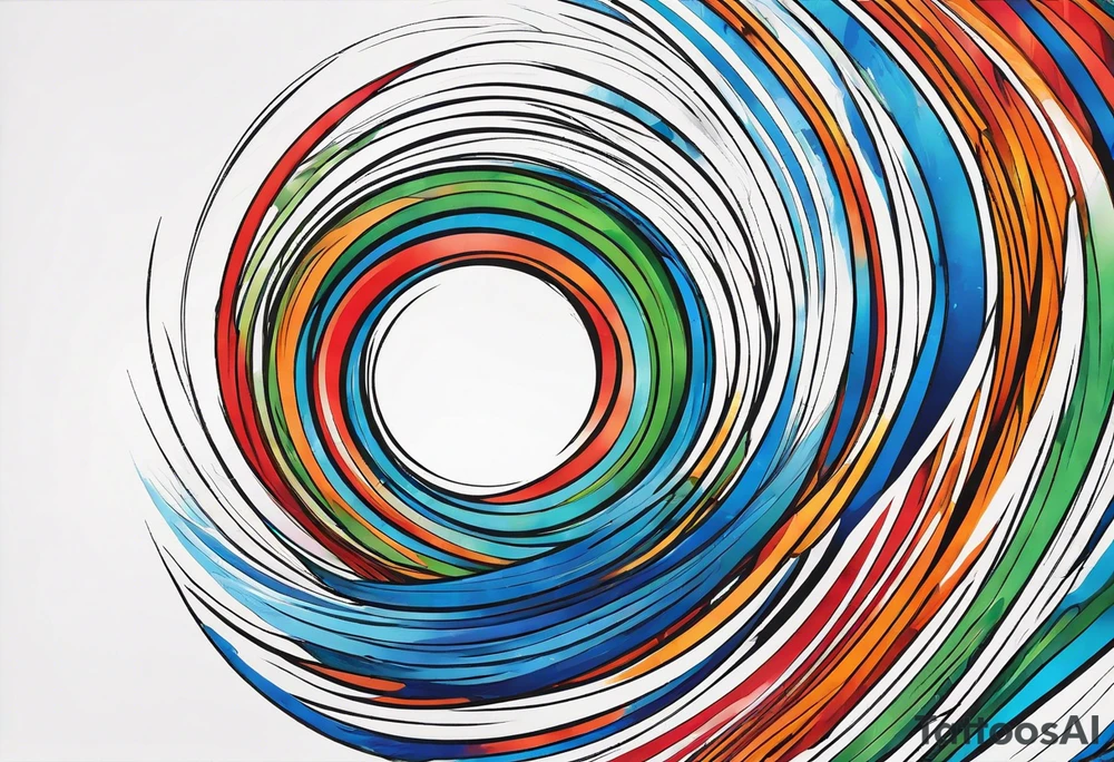 circular swirl of red, blue, orange, and green stripes tattoo idea