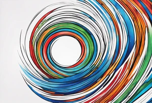 circular swirl of red, blue, orange, and green stripes tattoo idea