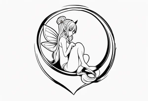 A fairy with a tail inspired by the logo of the anime show called Fairy Tail in a fetal position leaning in tattoo idea