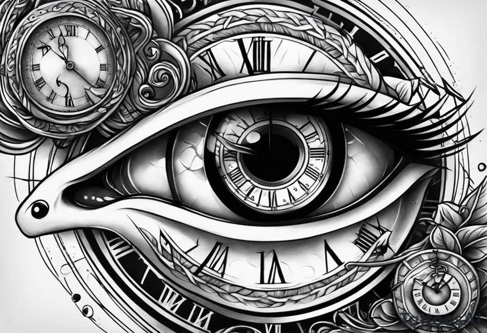 human eye with snake and clock tattoo idea