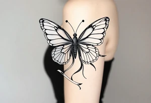 ethereal butterfly with flowing silk ribbons in moonlight tattoo idea