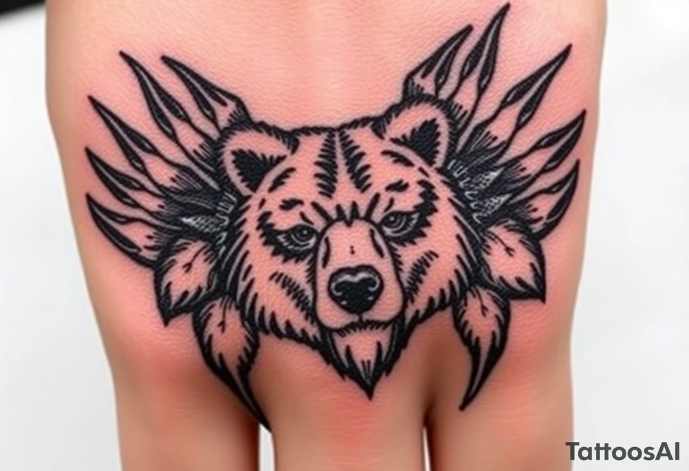 Bears paw with bear face in the middle tattoo idea