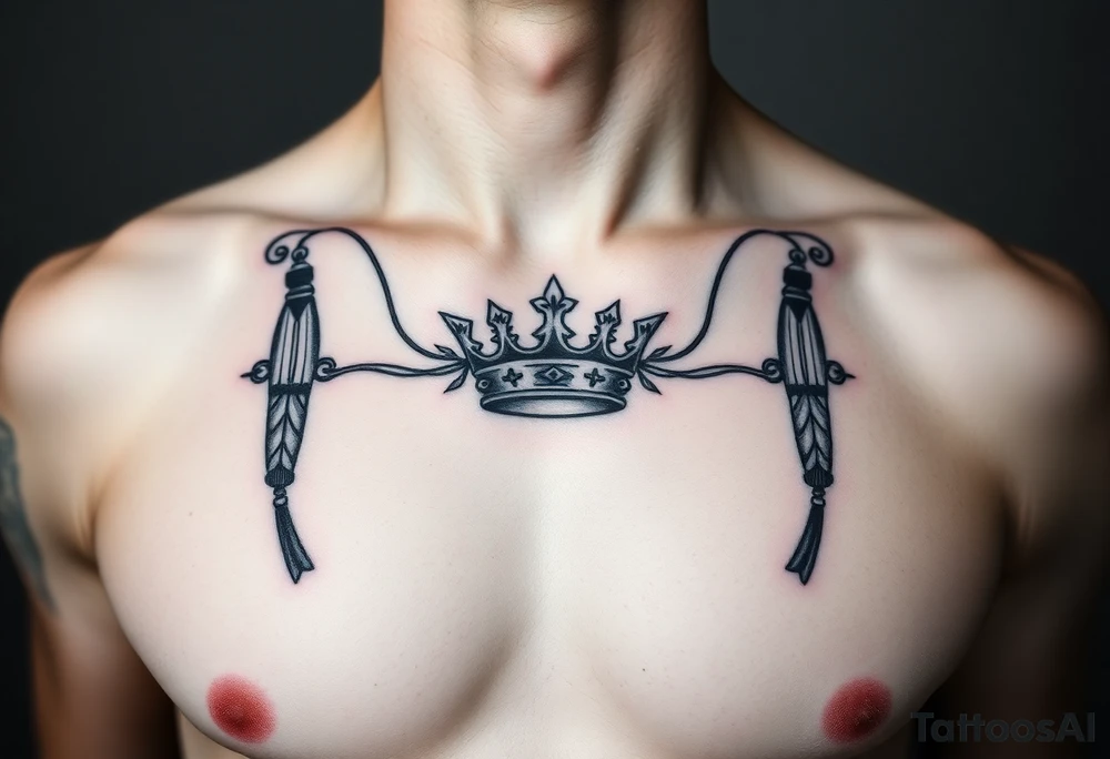 Chest tattoo, two lure and crown between tattoo idea