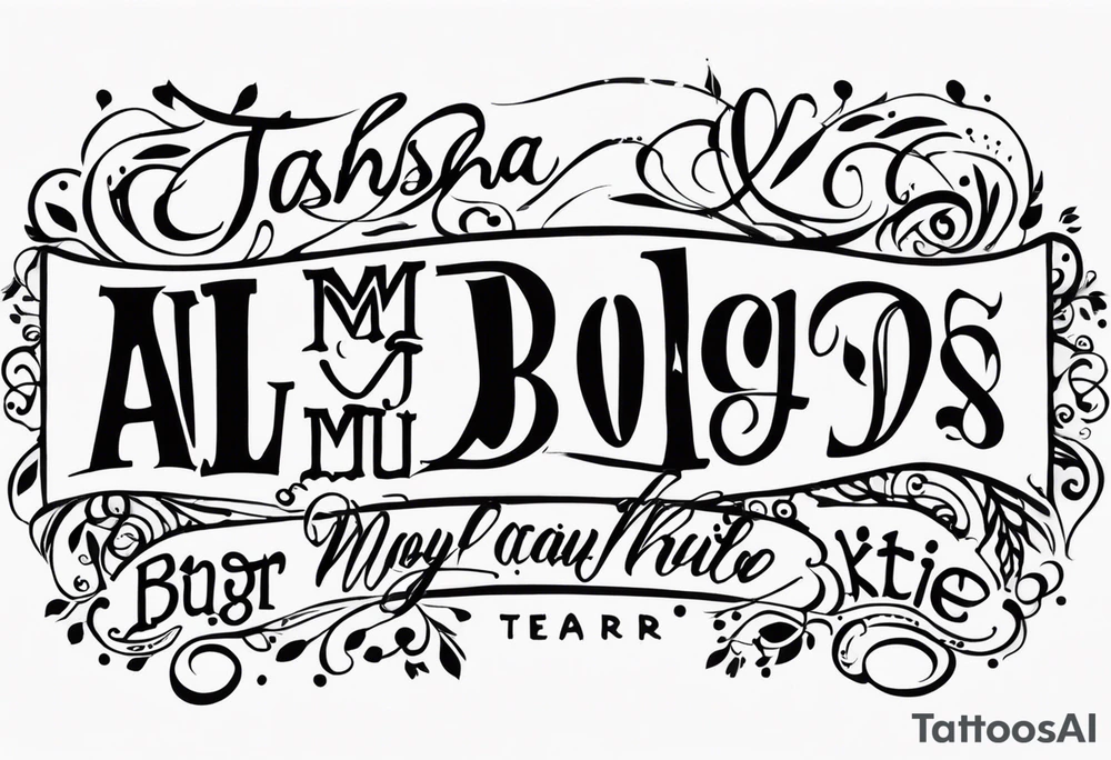 forearm tattoo lettering names of all my dogs "Tasha Katie Kiera Zeke Pixie Bud Bear" tattoo idea