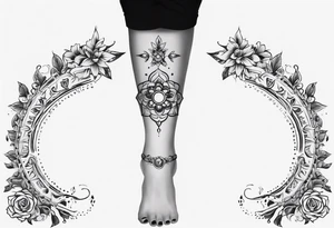 Ankle bracelet tattoo with ornamental feminine style and larger in the centre tattoo idea