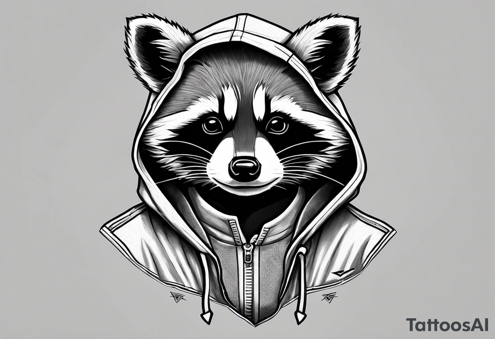 raccoon wearing a Superman hoodie tattoo idea